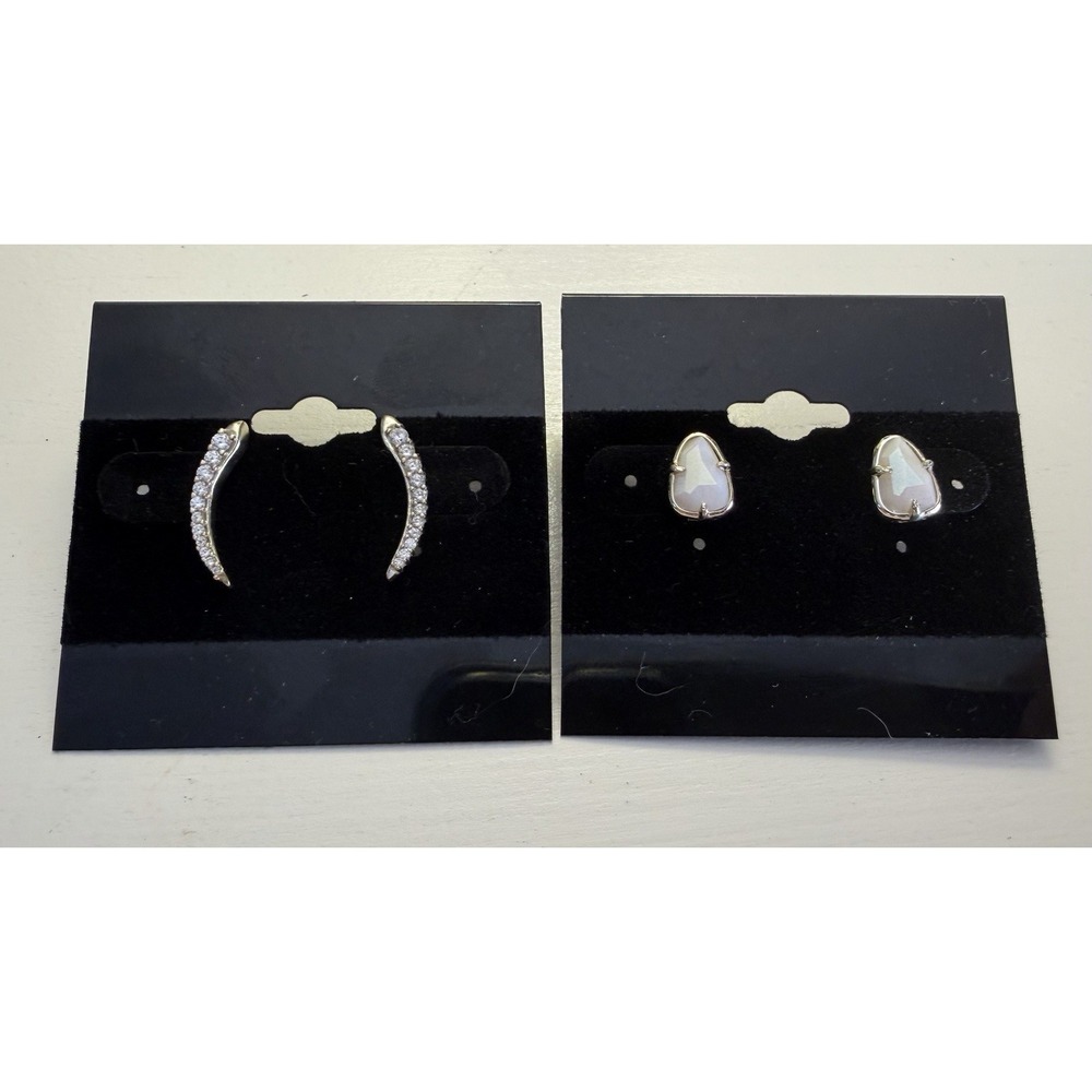 Kendra Scott Lot of 2 Gold Tone Earrings Crystal Ear Climbers & Opal Studs